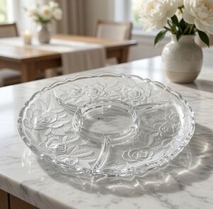Vintage Home Beautiful Rose Glass Divided Relish Tray Japan Platter NIB